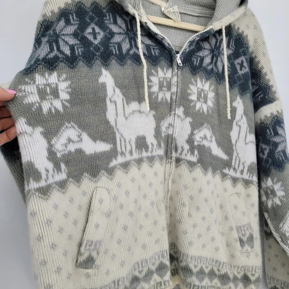 Tejidos Aly marka 100% wool Zip-up lama hoodie lama jacket size Medium - Picture 13 of 13